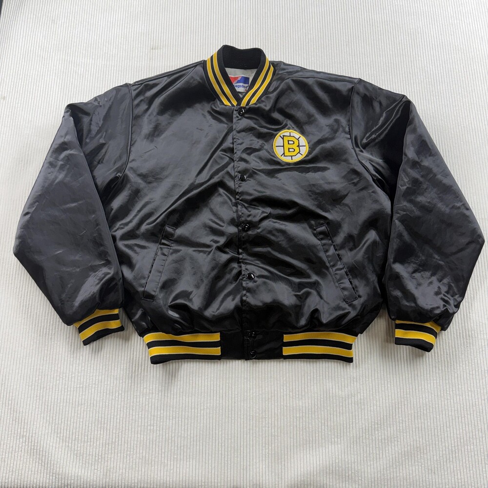 Vintage Boston Bruins Jacket Mens Large Black NHL Hockey Swingster Satin 90s